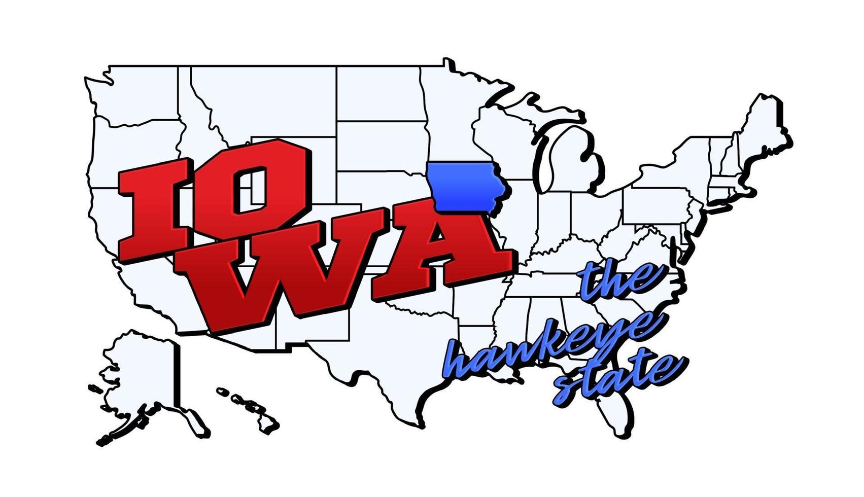 Vector illustration with US Iowa state on American map with lettering