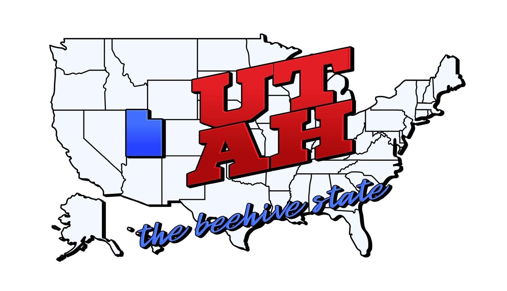 Vector illustration with US Utah state on American map with lettering