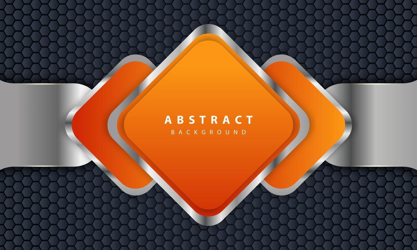 Orange background with 3D style. Rectangle background with a combination of hexagon and silver lines. vector