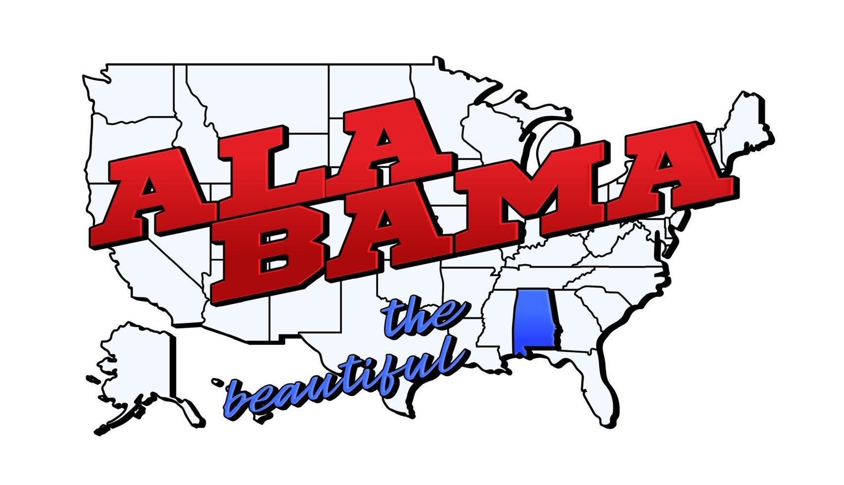 Vector illustration with US Alabama state on American map with lettering