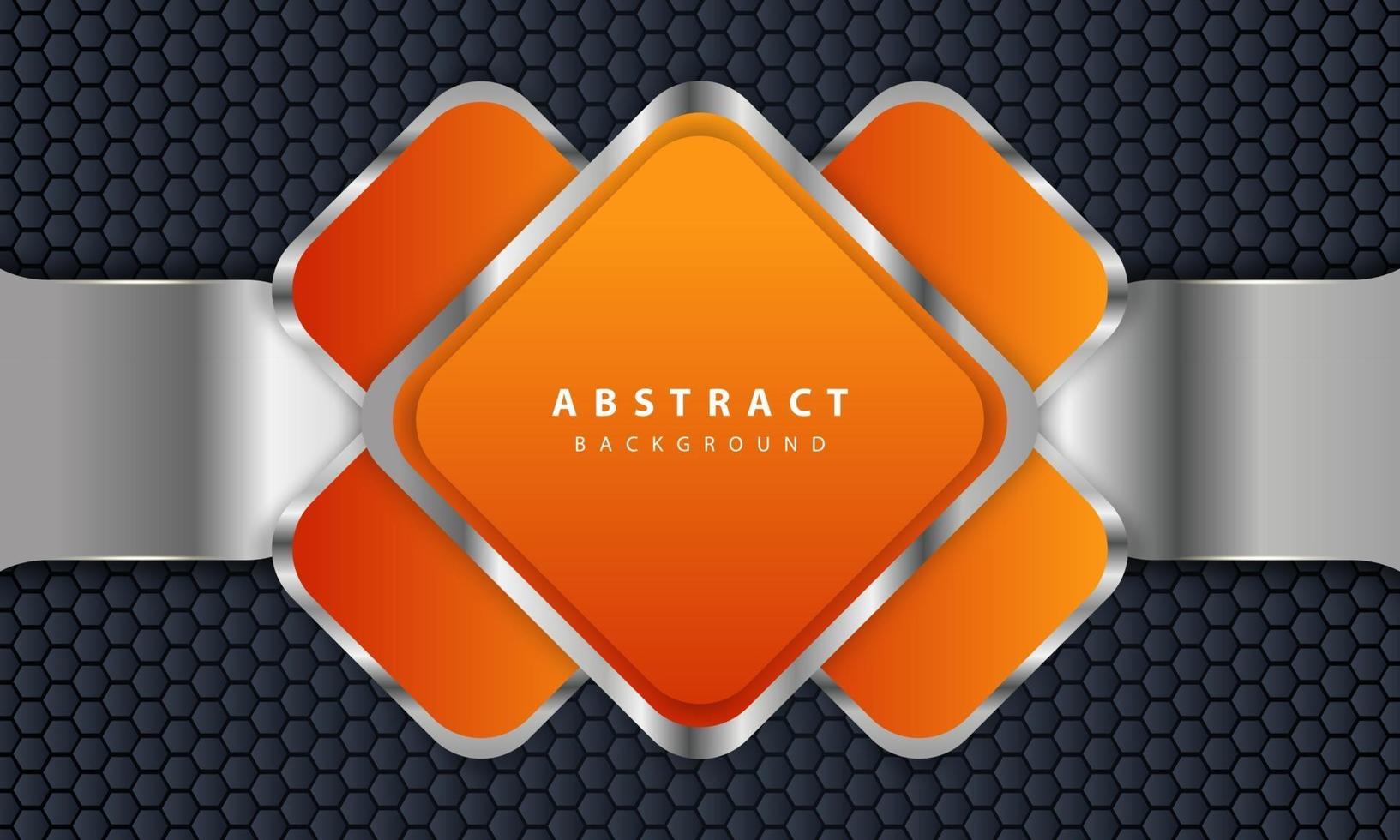 Orange background with 3D style. Rectangle background with a combination of hexagon and silver lines. vector