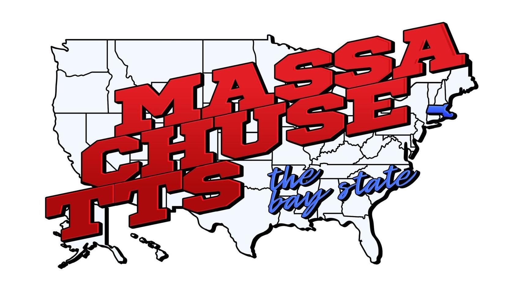 ilustración vectorial con el estado de Massachusetts en el mapa americano con letras vector