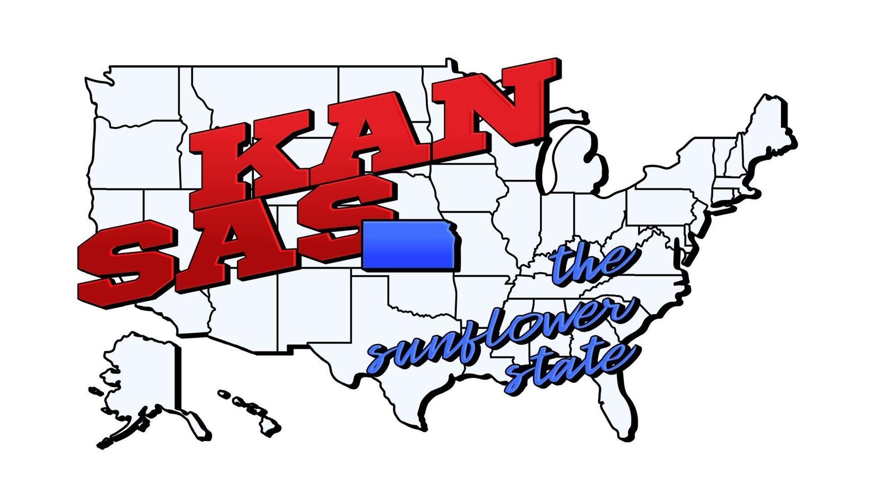 Vector illustration with US Kansas state on American map with lettering