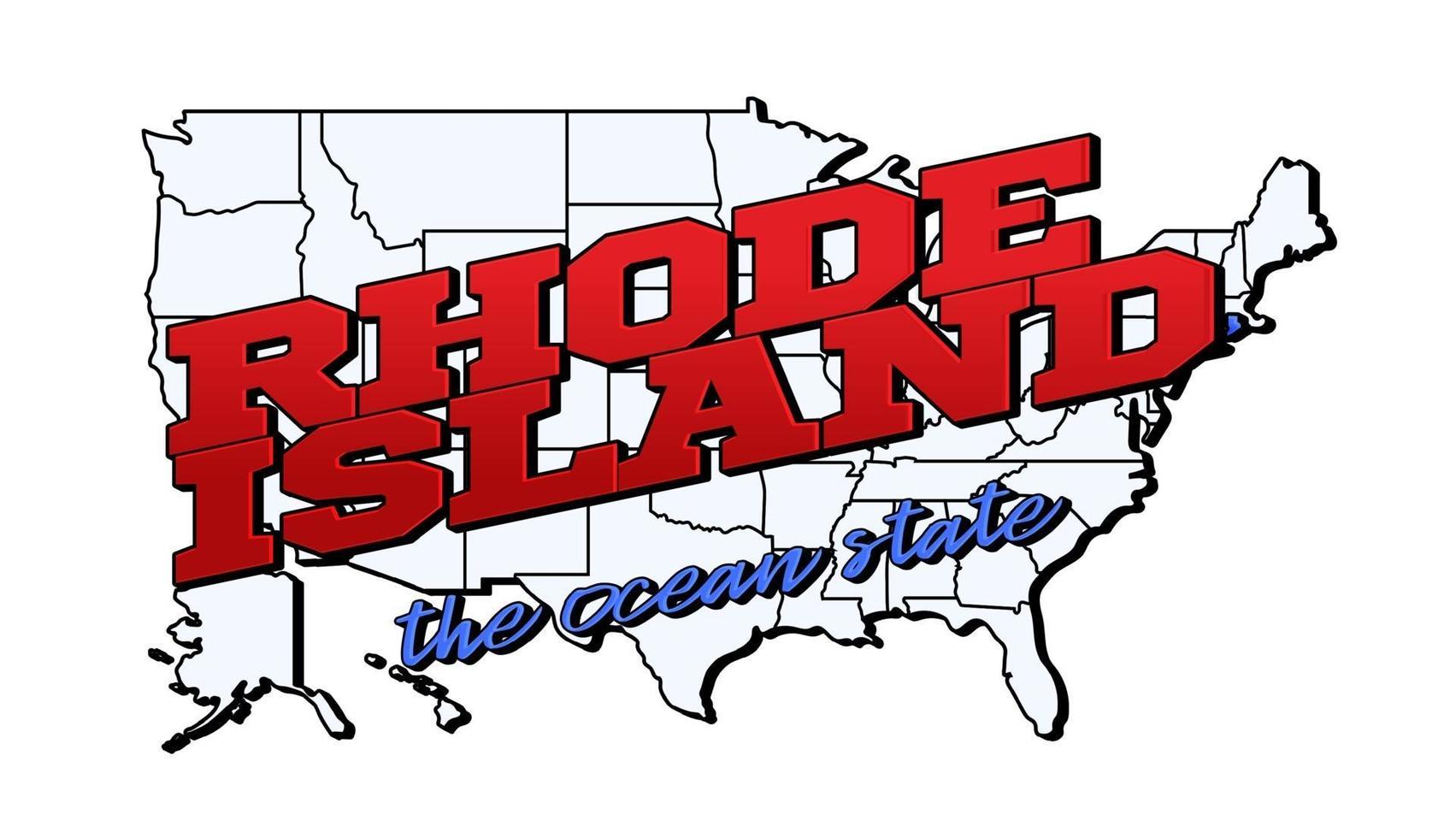 Vector illustration with US Rhode Island state on American map with lettering