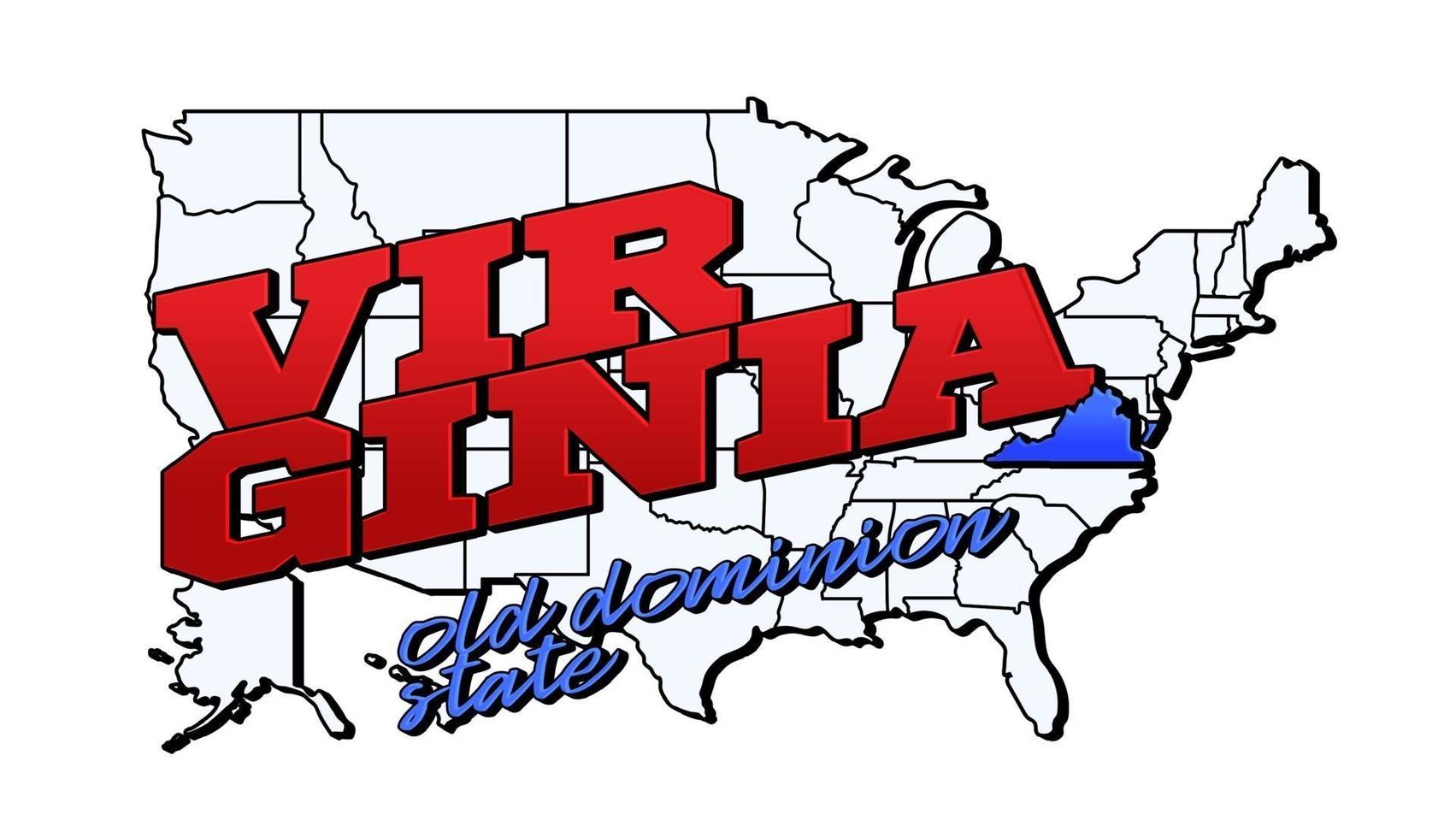 ilustración vectorial con el estado de virginia estadounidense en el mapa americano con letras vector