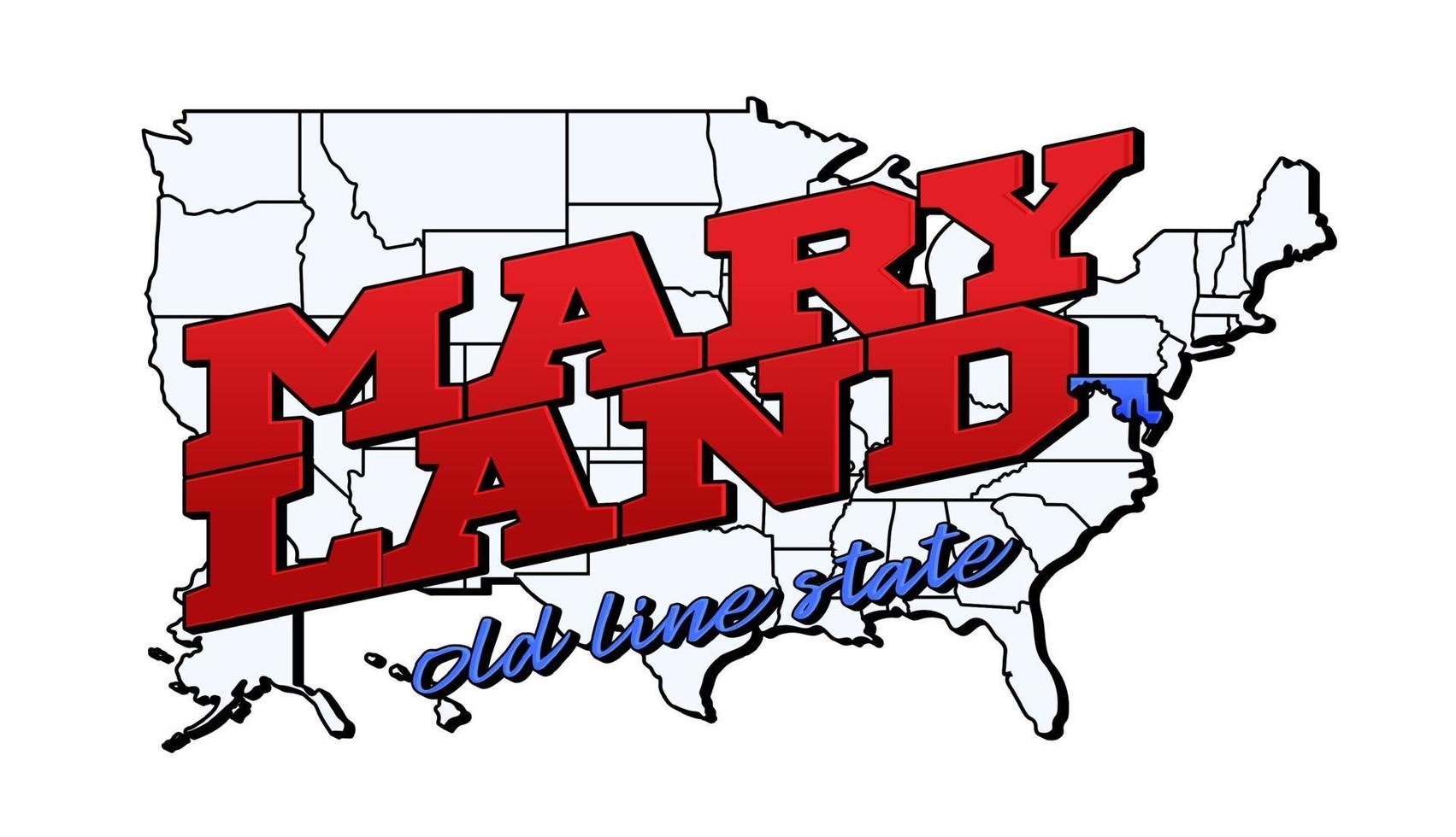 ilustración vectorial con el estado de Maryland en el mapa americano con letras vector