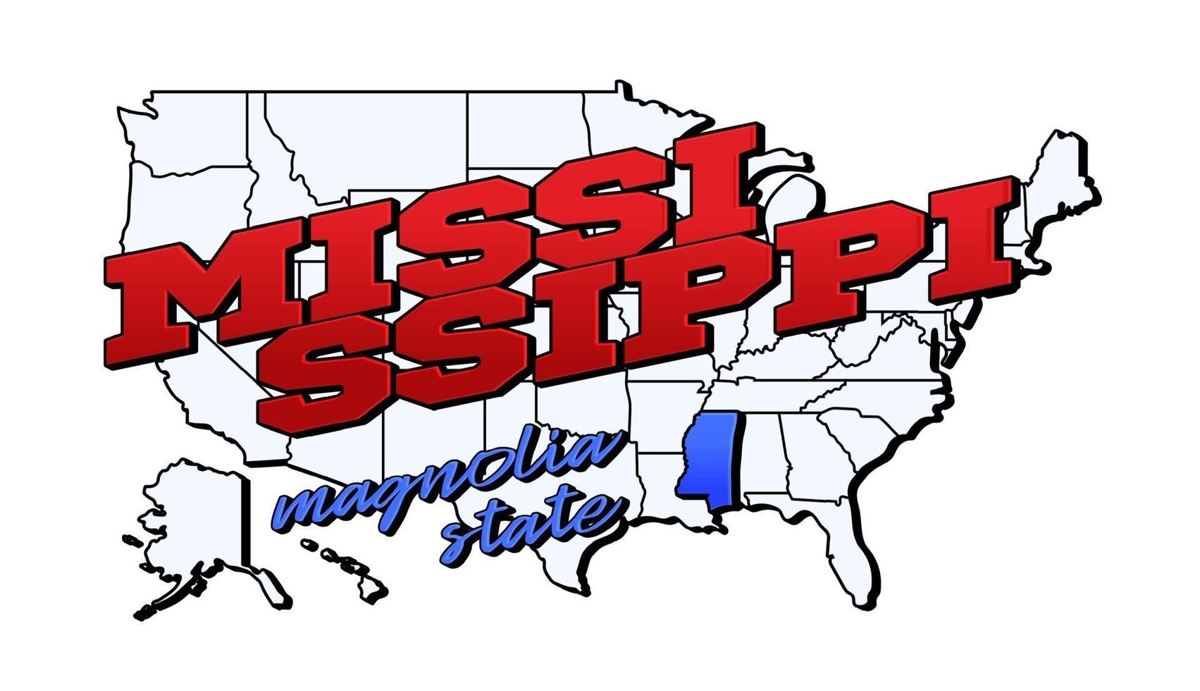 ilustración vectorial con el estado de mississippi en el mapa americano con letras vector