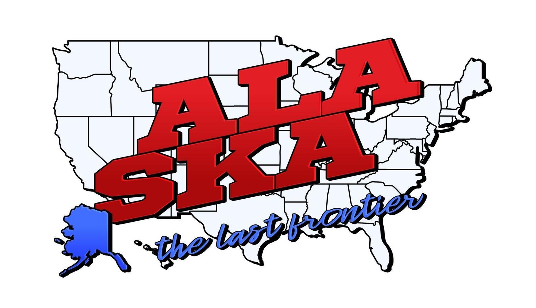 Vector illustration with US Alaska state on American map with lettering