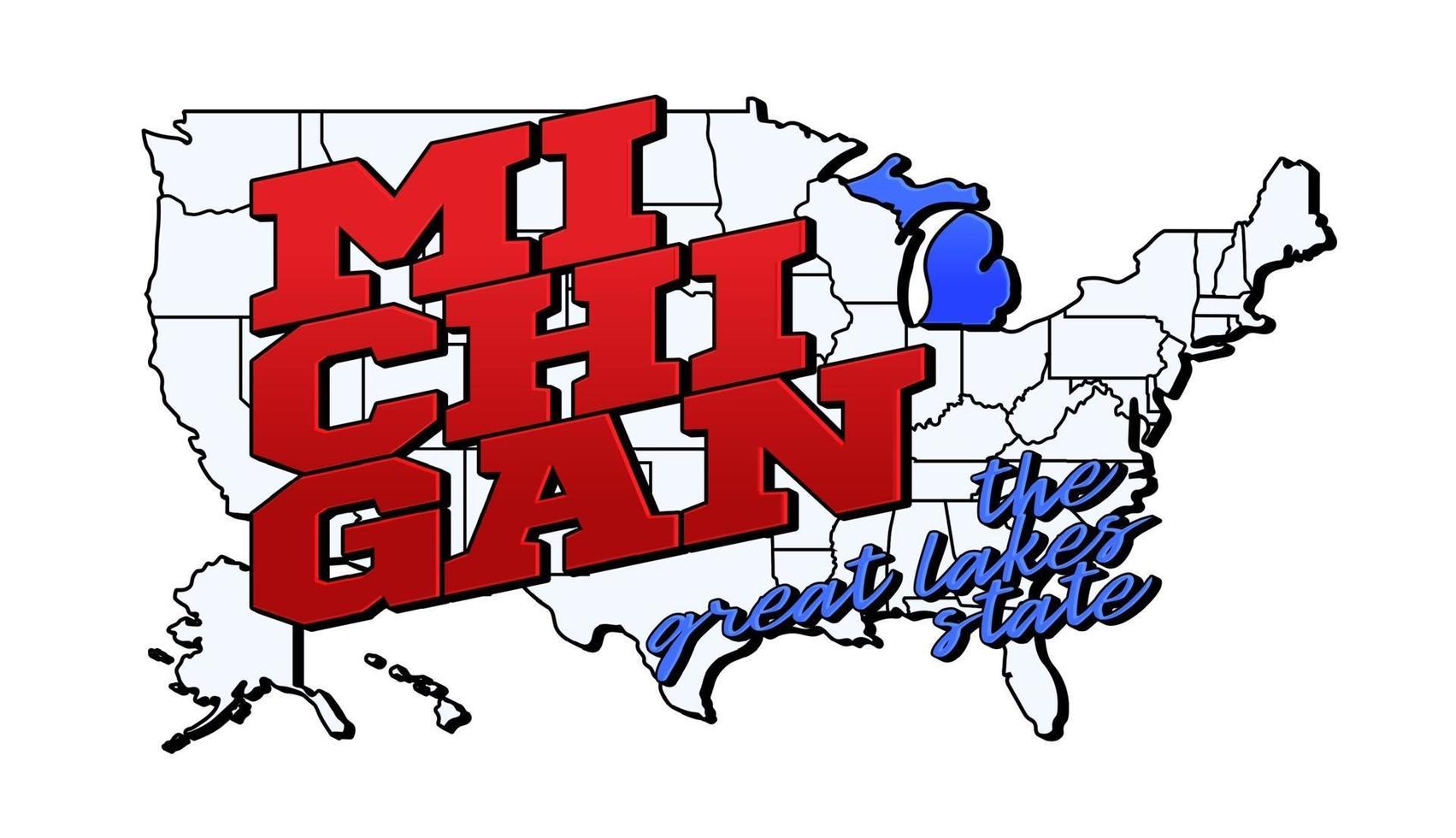 Vector illustration with US Michigan state on American map with lettering