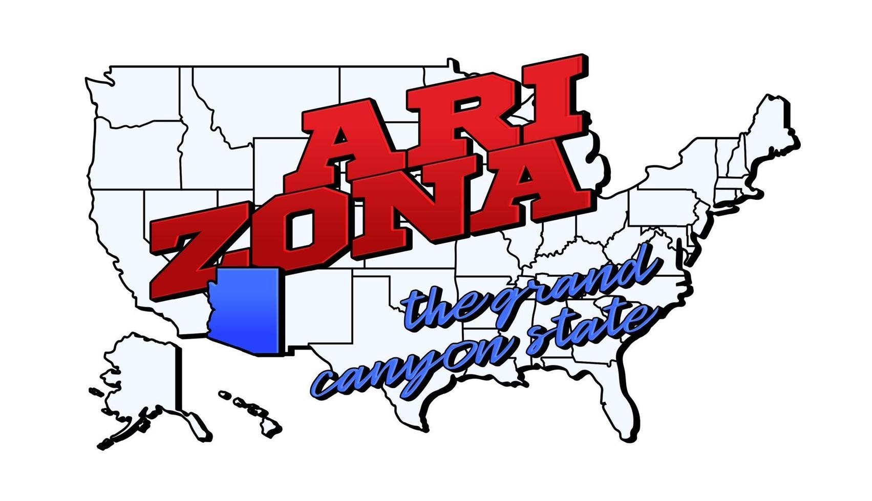 ilustración vectorial con el estado de arizona de estados unidos en el mapa americano con letras vector