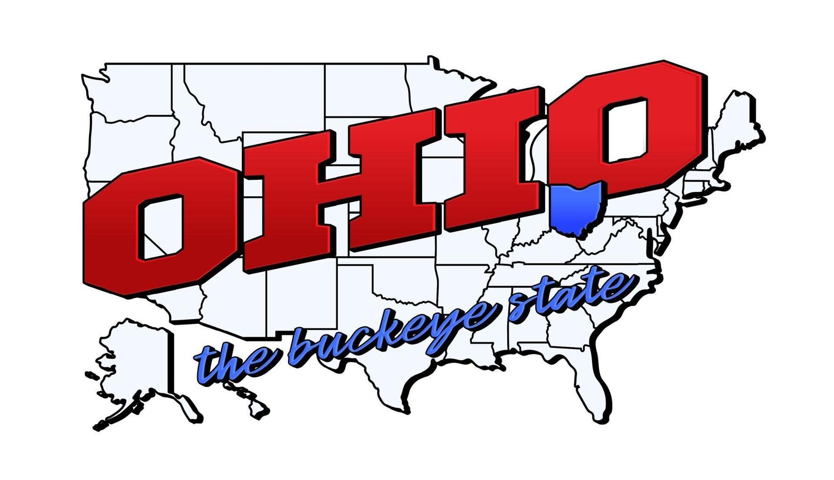 Vector illustration with US Ohio state on American map with lettering