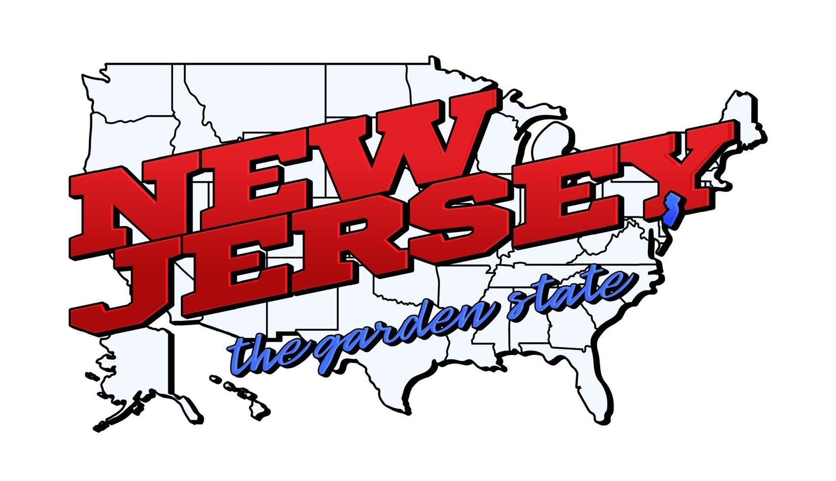 Vector illustration with US New Jersey state on American map with lettering