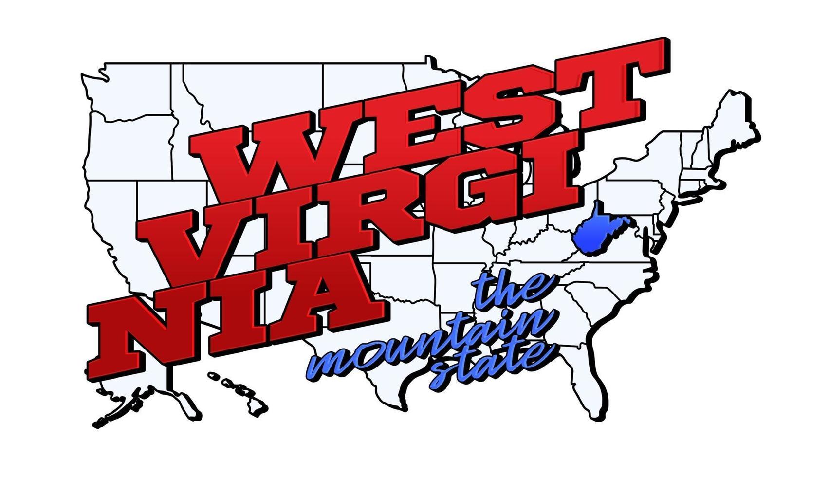 Vector illustration with US West Virginia state on American map with lettering