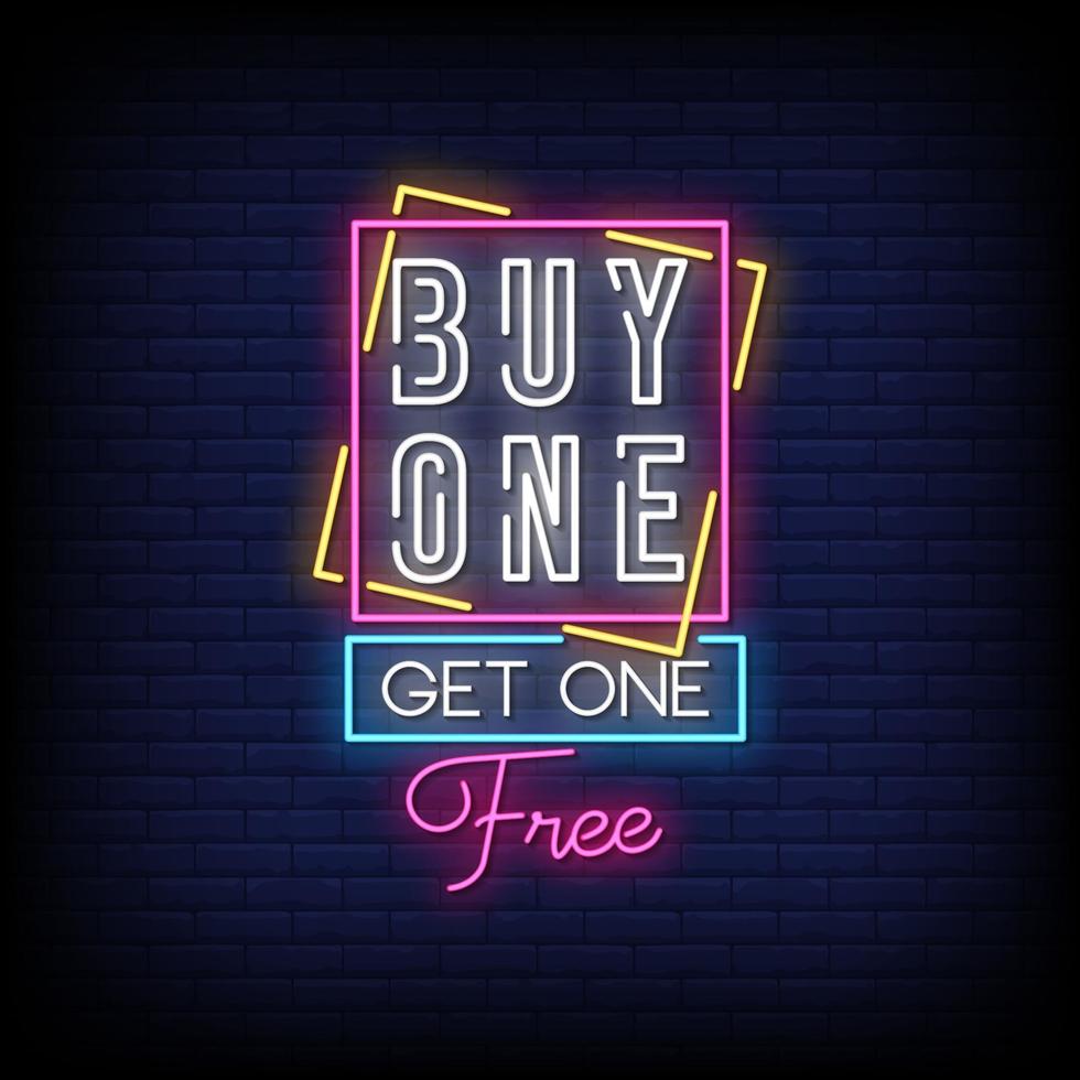 Buy One Get One Free Neon Signs Style Text Vector