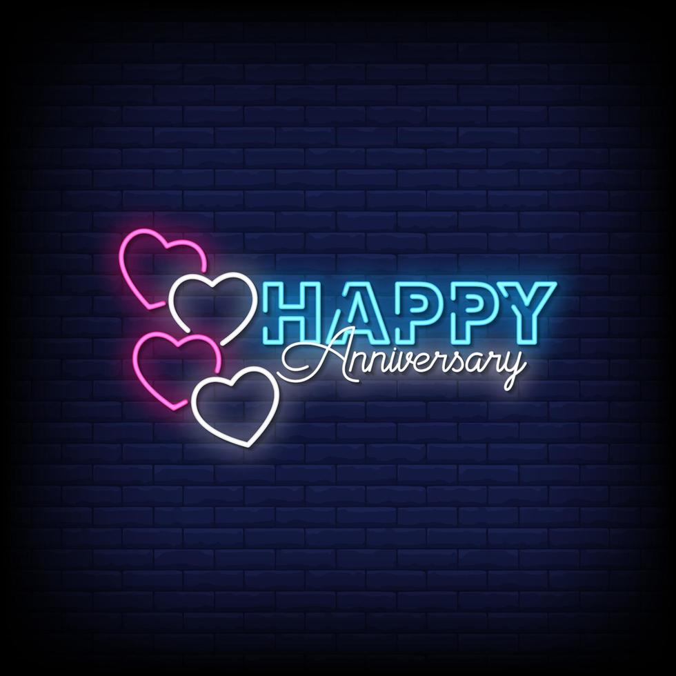 Happy Anniversary Neon Signs Style Text Vector