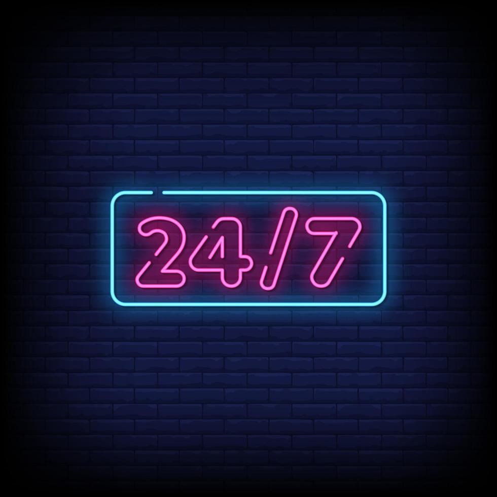 24 Hours 7 Days Neon Signs Style Text Vector