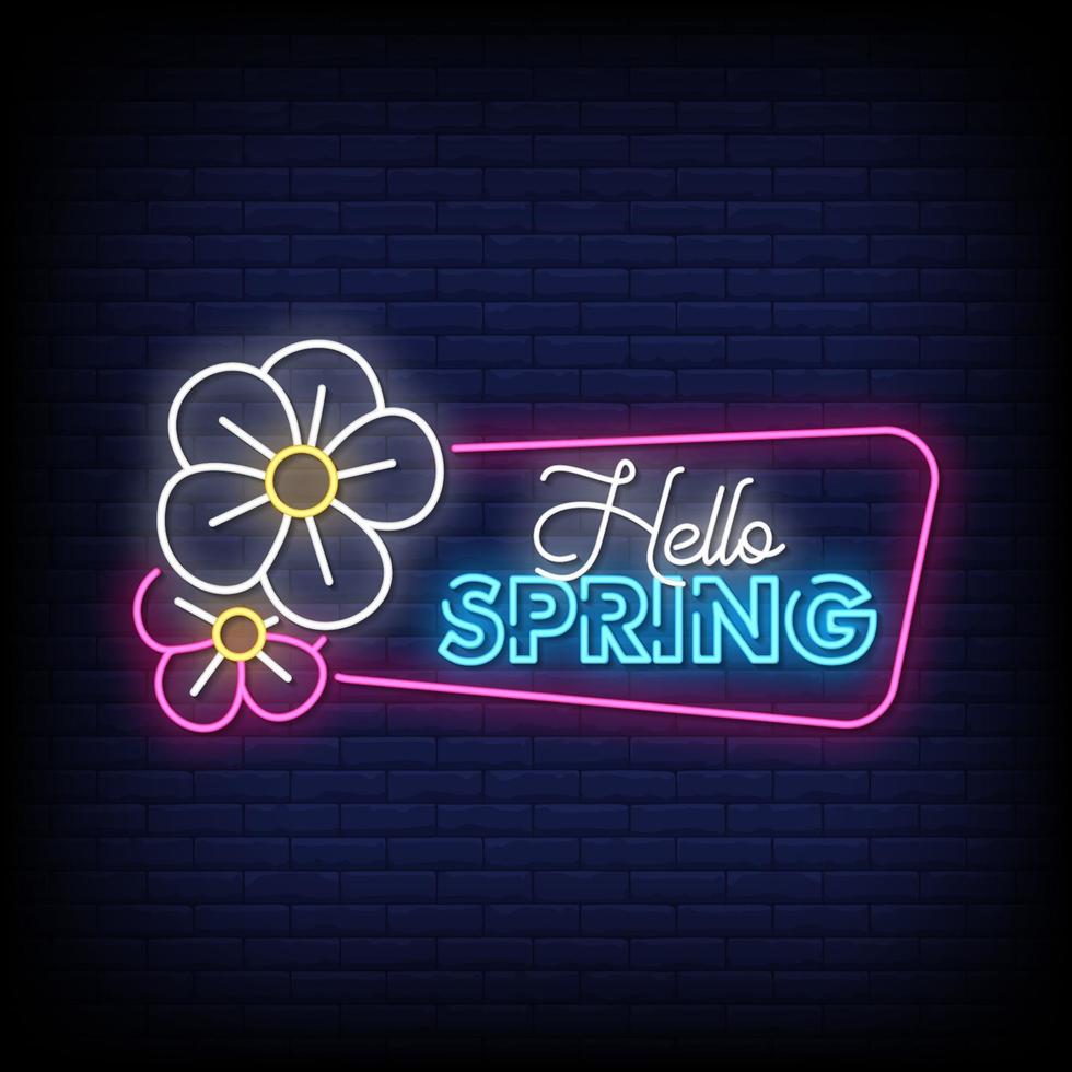 Hello Spring Neon Signs Style Text Vector