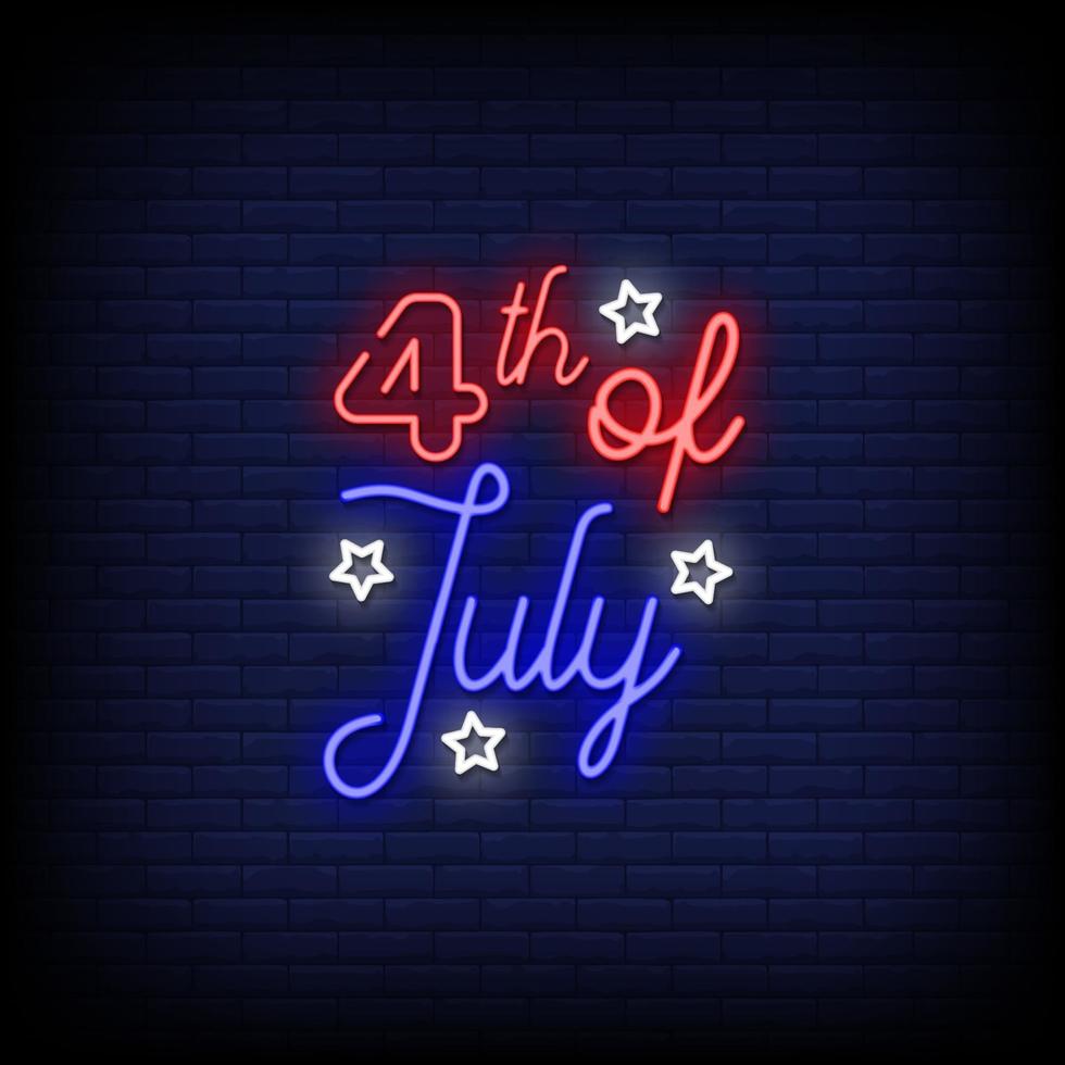 4th Of July Neon Signs Style Text Vector