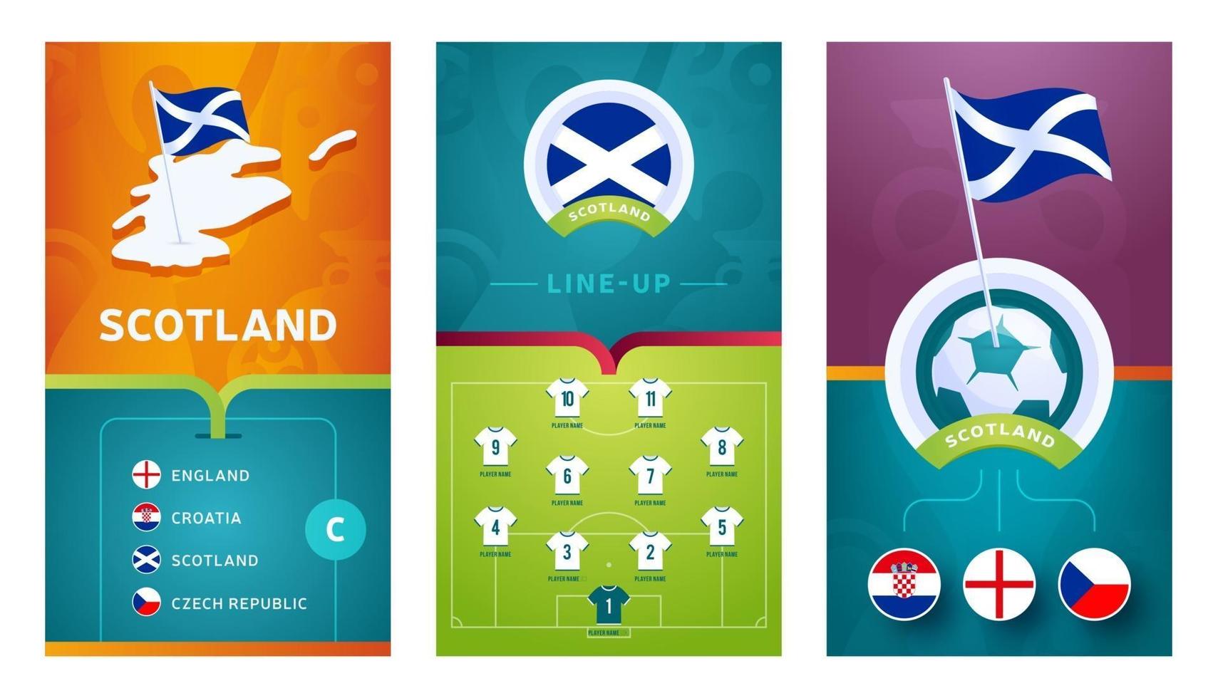 conjunto de banners verticales de fútbol europeo del equipo de escocia para redes sociales vector