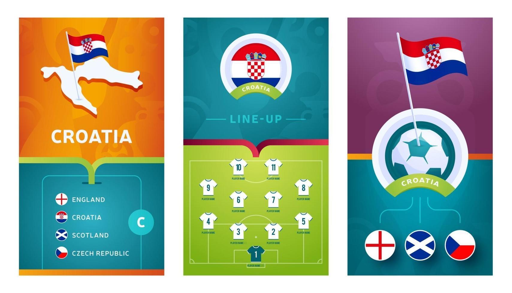 conjunto de banners verticales de fútbol europeo del equipo de croacia para redes sociales vector