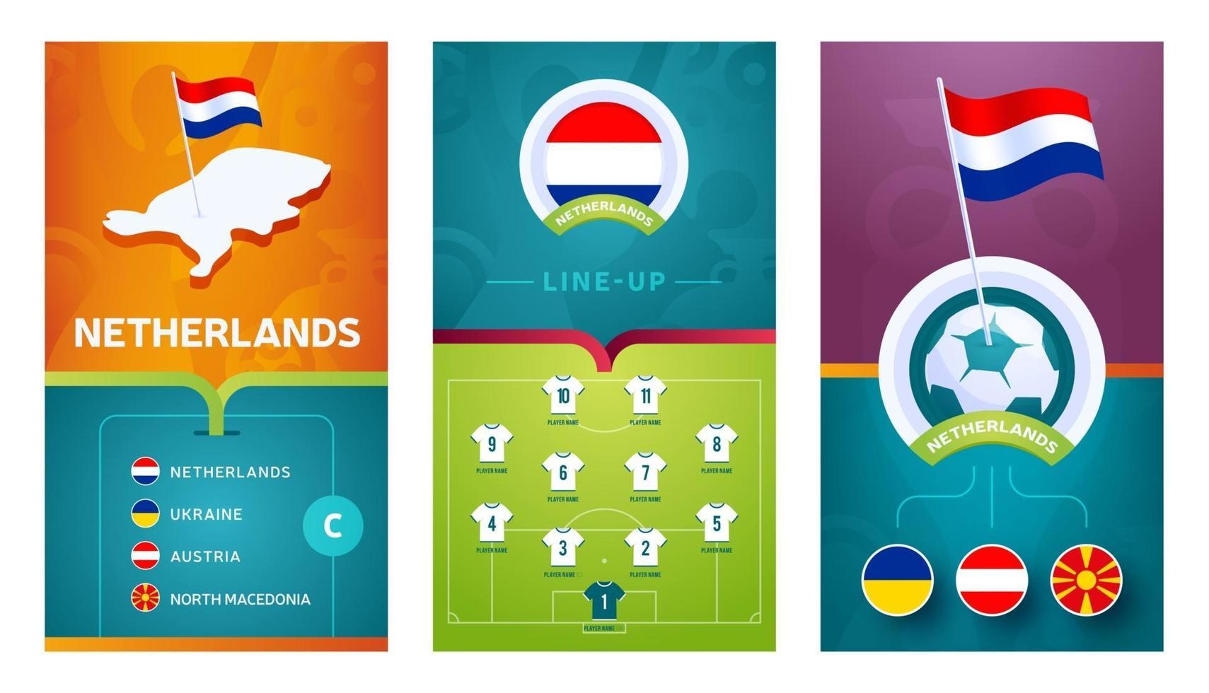 Conjunto de banners verticales de fútbol europeo del equipo de Holanda para redes sociales vector