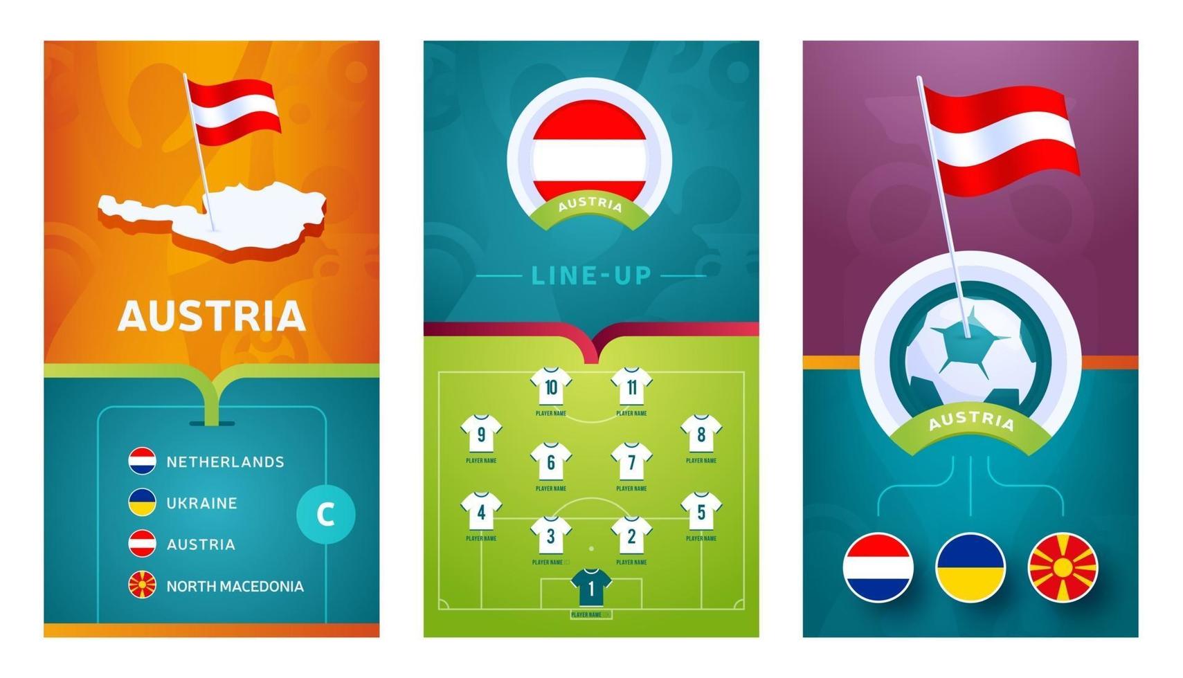 Conjunto de banners verticales de fútbol europeo del equipo de Austria para redes sociales vector