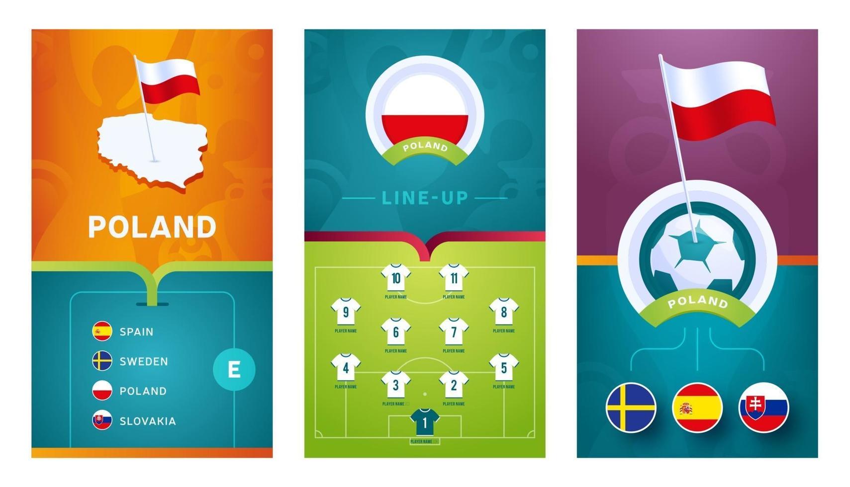 conjunto de banners verticales de fútbol europeo del equipo de polonia para redes sociales vector