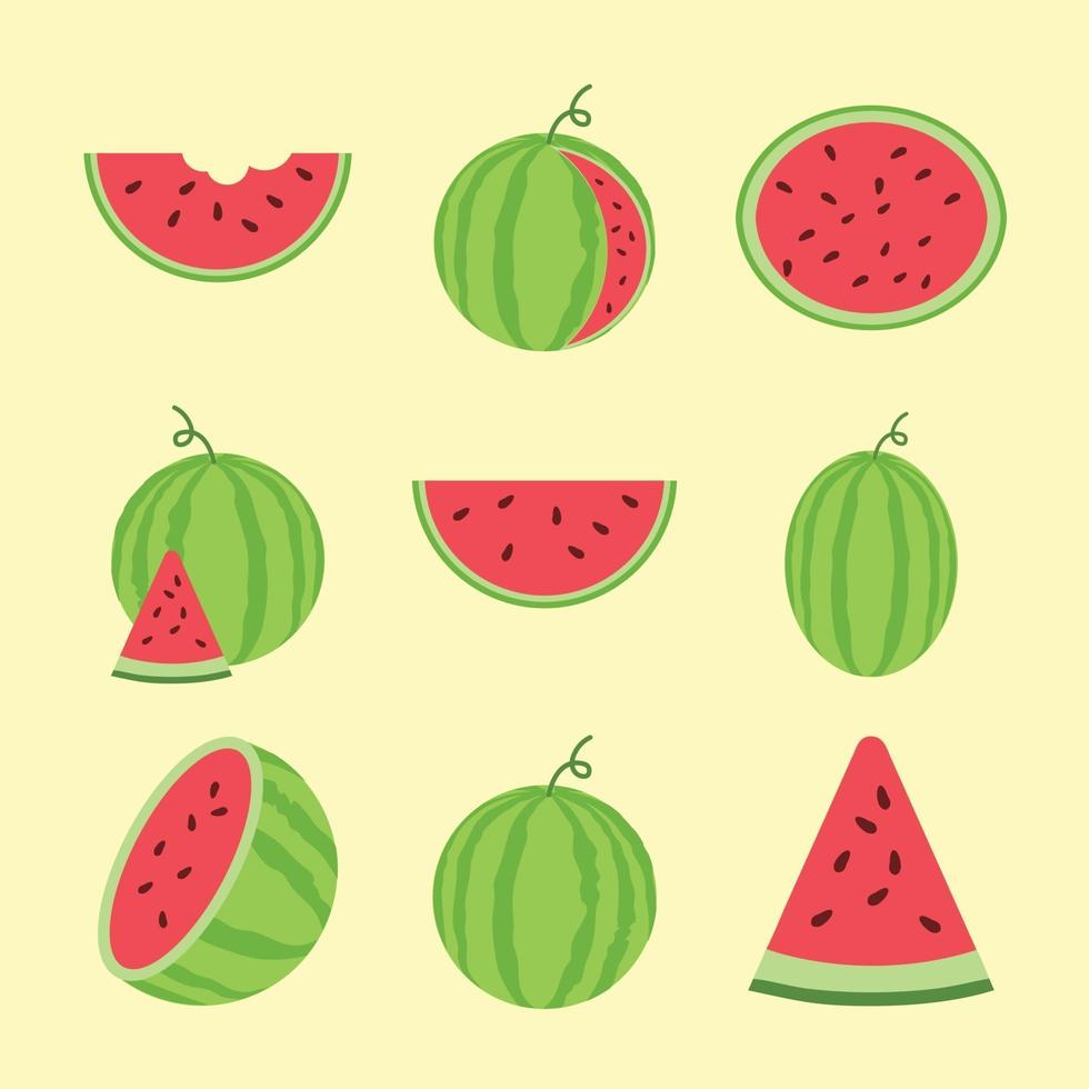 conjunto de sandía de fruta de vector plano de dibujos animados