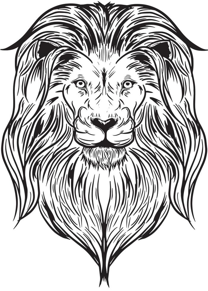 A lion head in black and white vector illustration