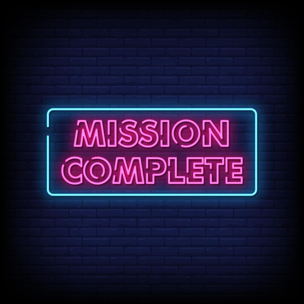 Mission Complete Neon Signs Style Text Vector