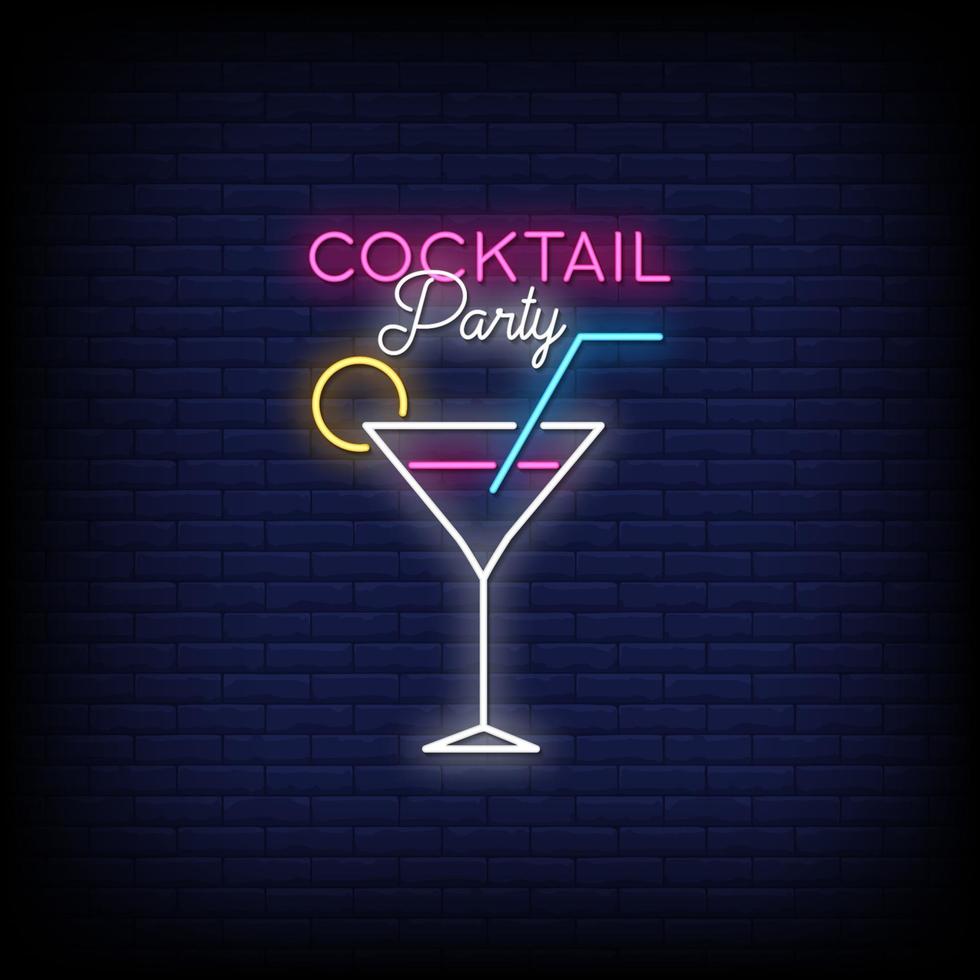 Cocktail Party Neon Signs Style Text Vector