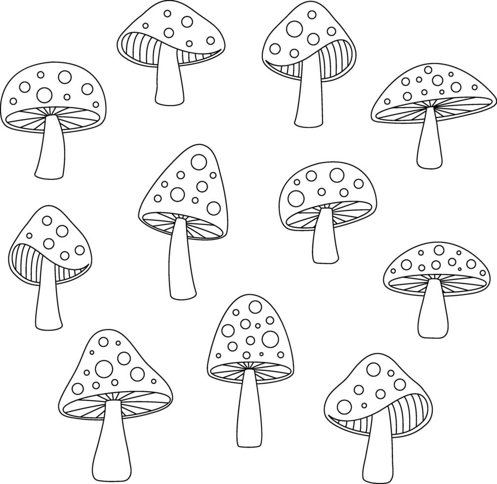 black outline hand drawn mushrooms vector