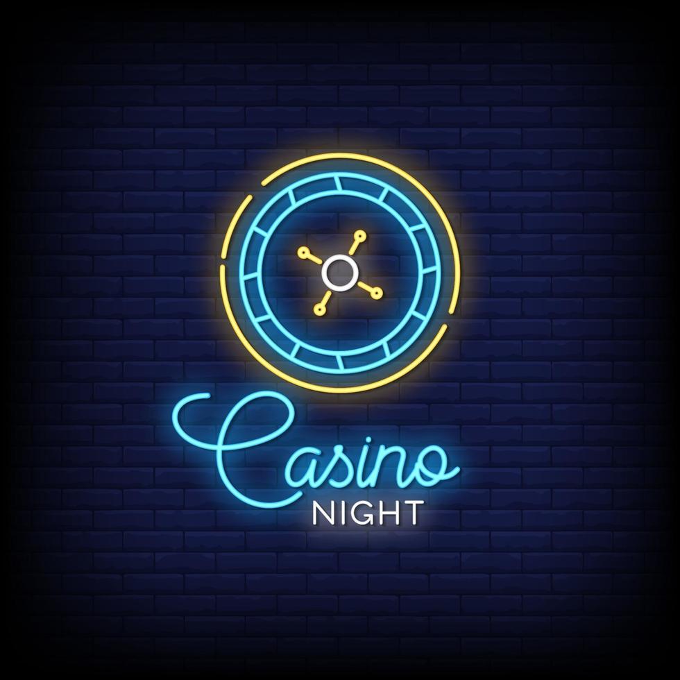 vector de texto de estilo de letreros de neón de noche de casino