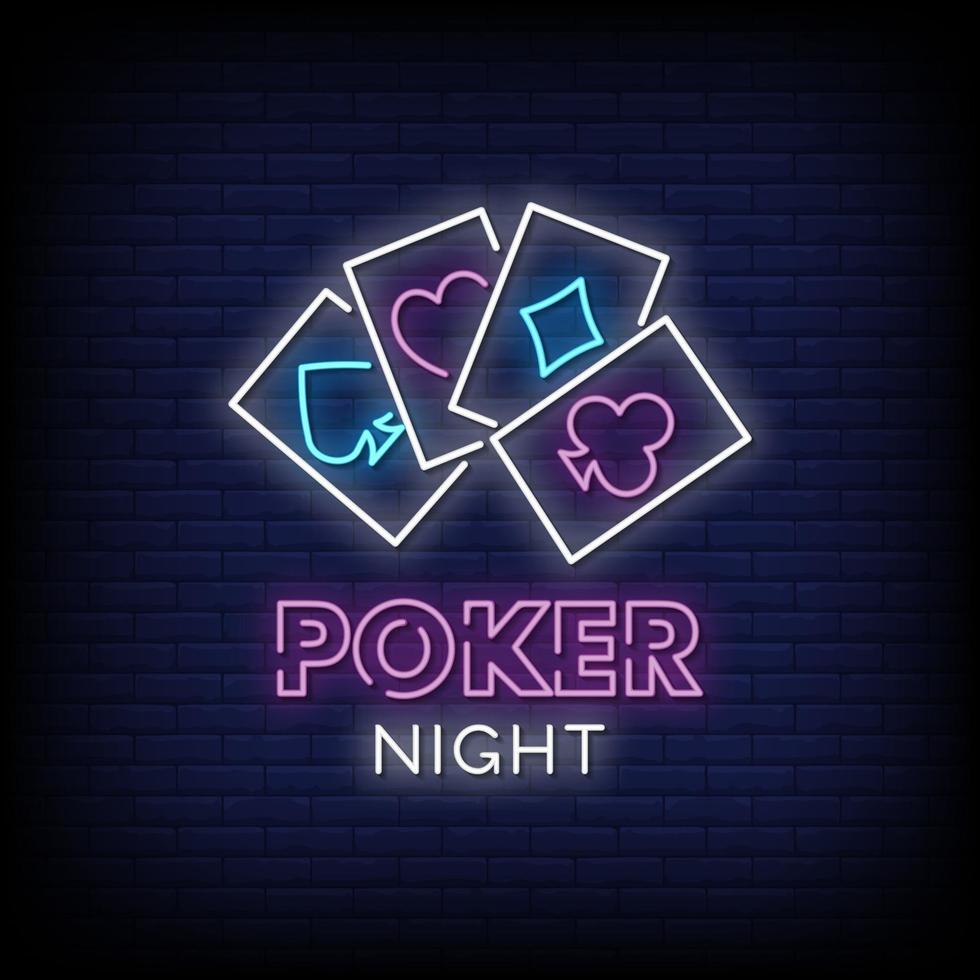 Poker night Neon Signs Style Text Vector