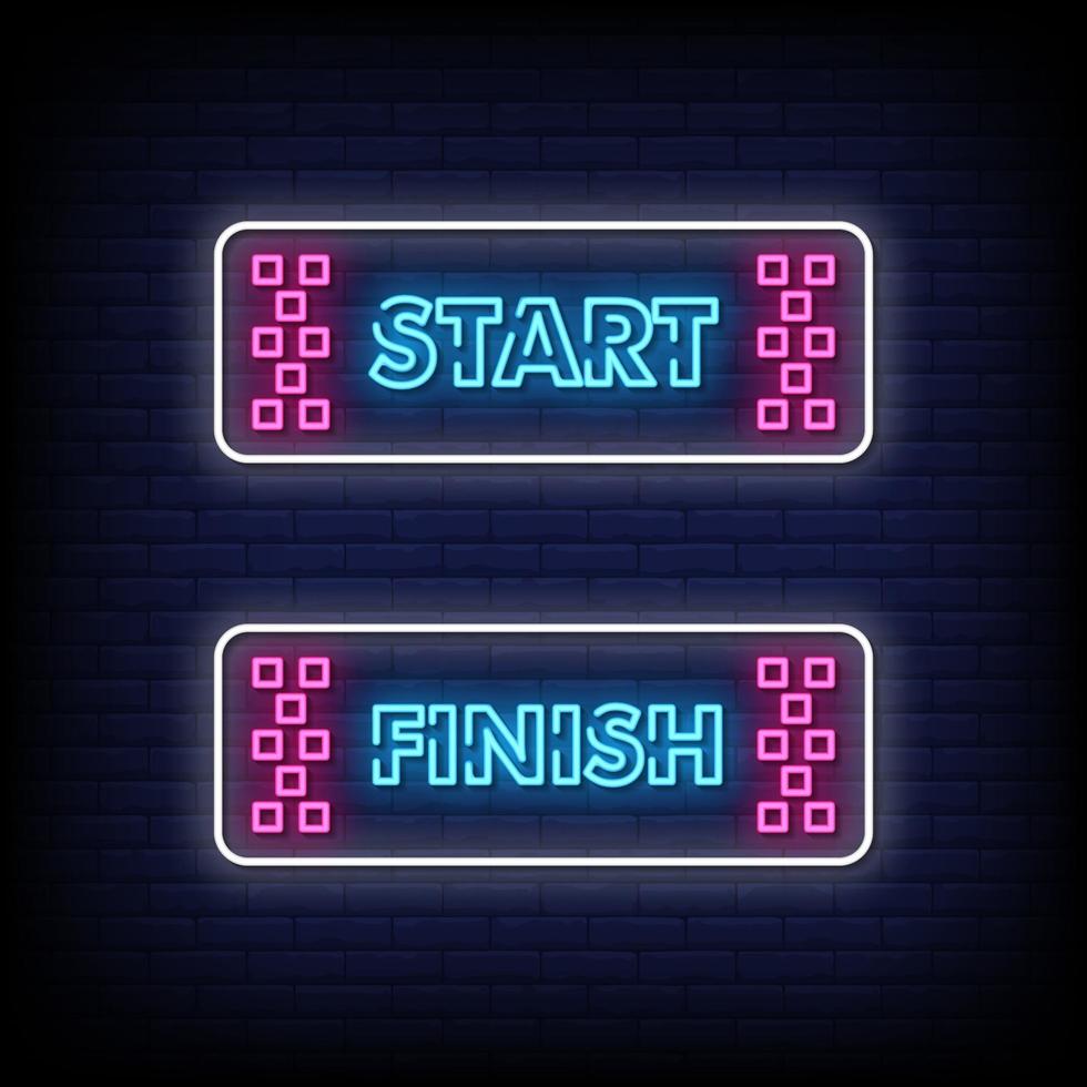 Start and Finish Neon Signs Style Text Vector