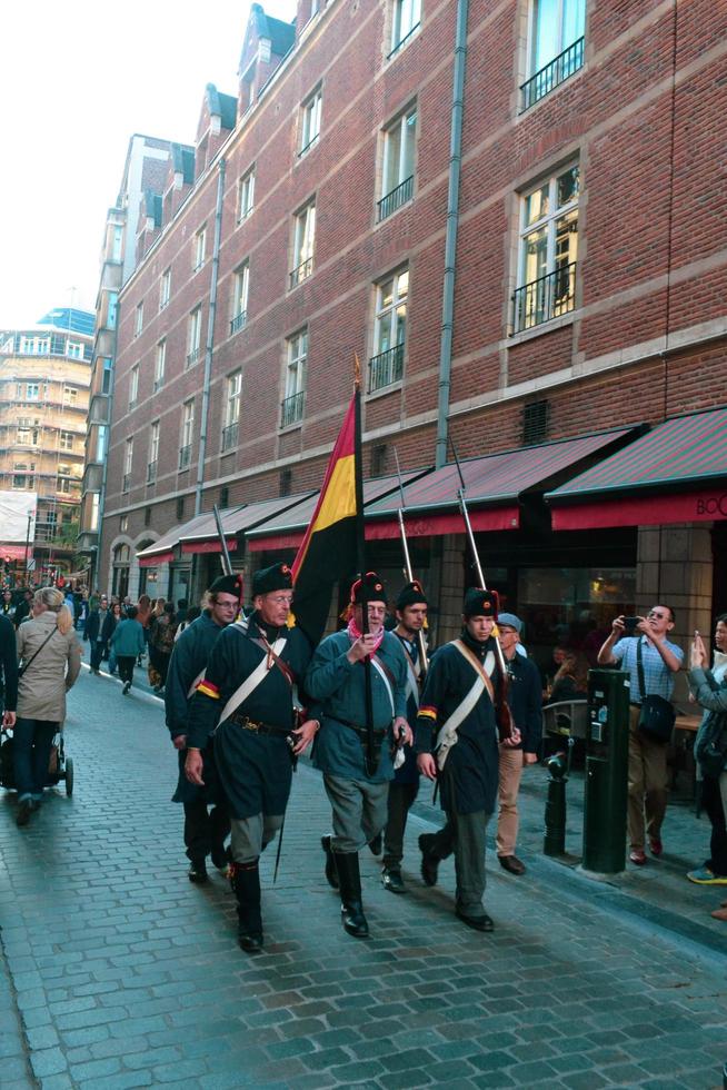 Brussels, Belgium 2015- People marching with the Belgium flag photo