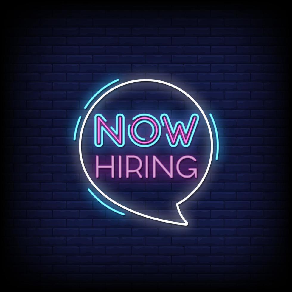 Now Hiring Neon Signs Style Text Vector