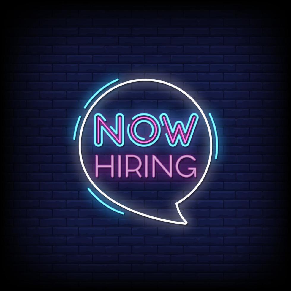 Now Hiring Neon Signs Style Text Vector