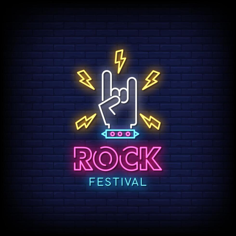 Rock Festival Neon Signs Style Text Vector