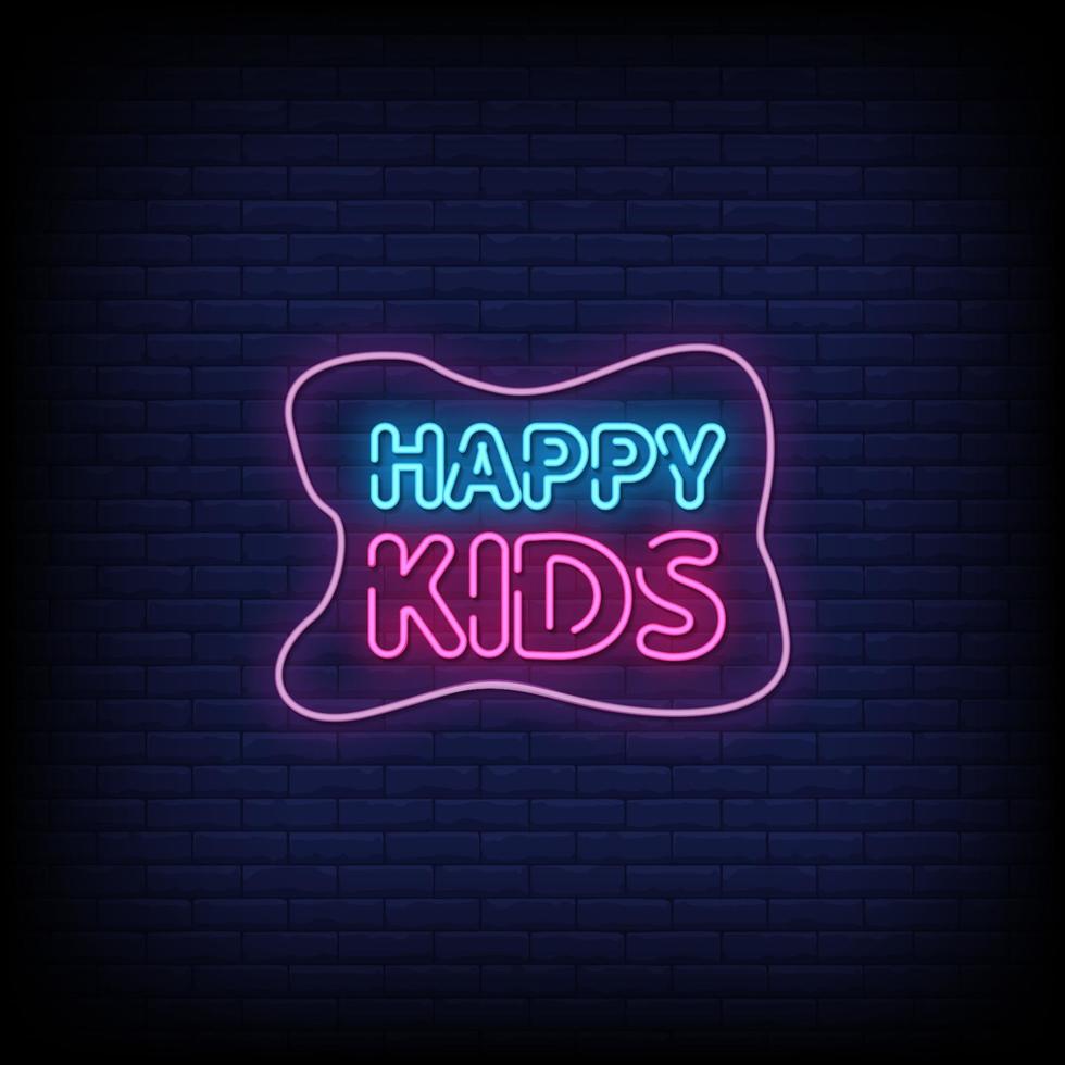 Happy Kids Neon Signs Style Text Vector