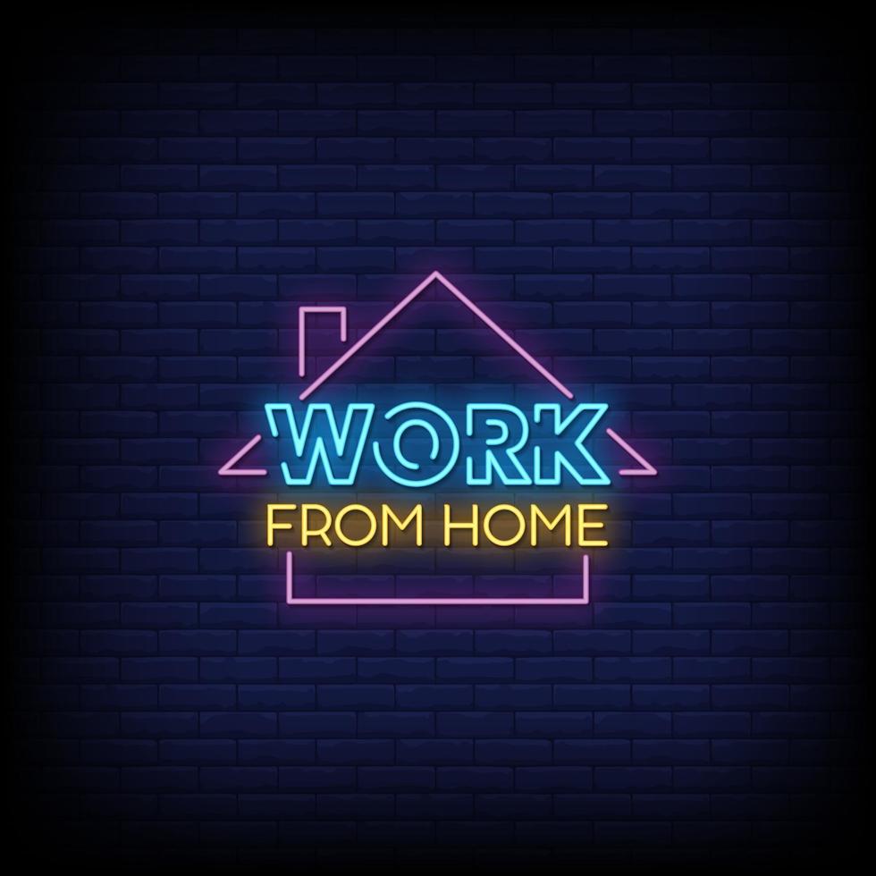 Work From Home Neon Signs Style Text Vector