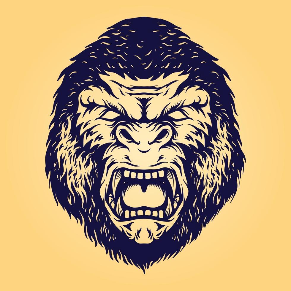 Head Angry Gorilla Isolated Illustration vector