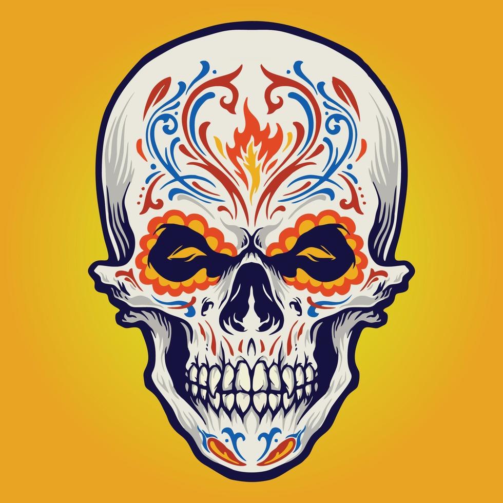 calavera de azúcar dia de los muertos tatuaje vector