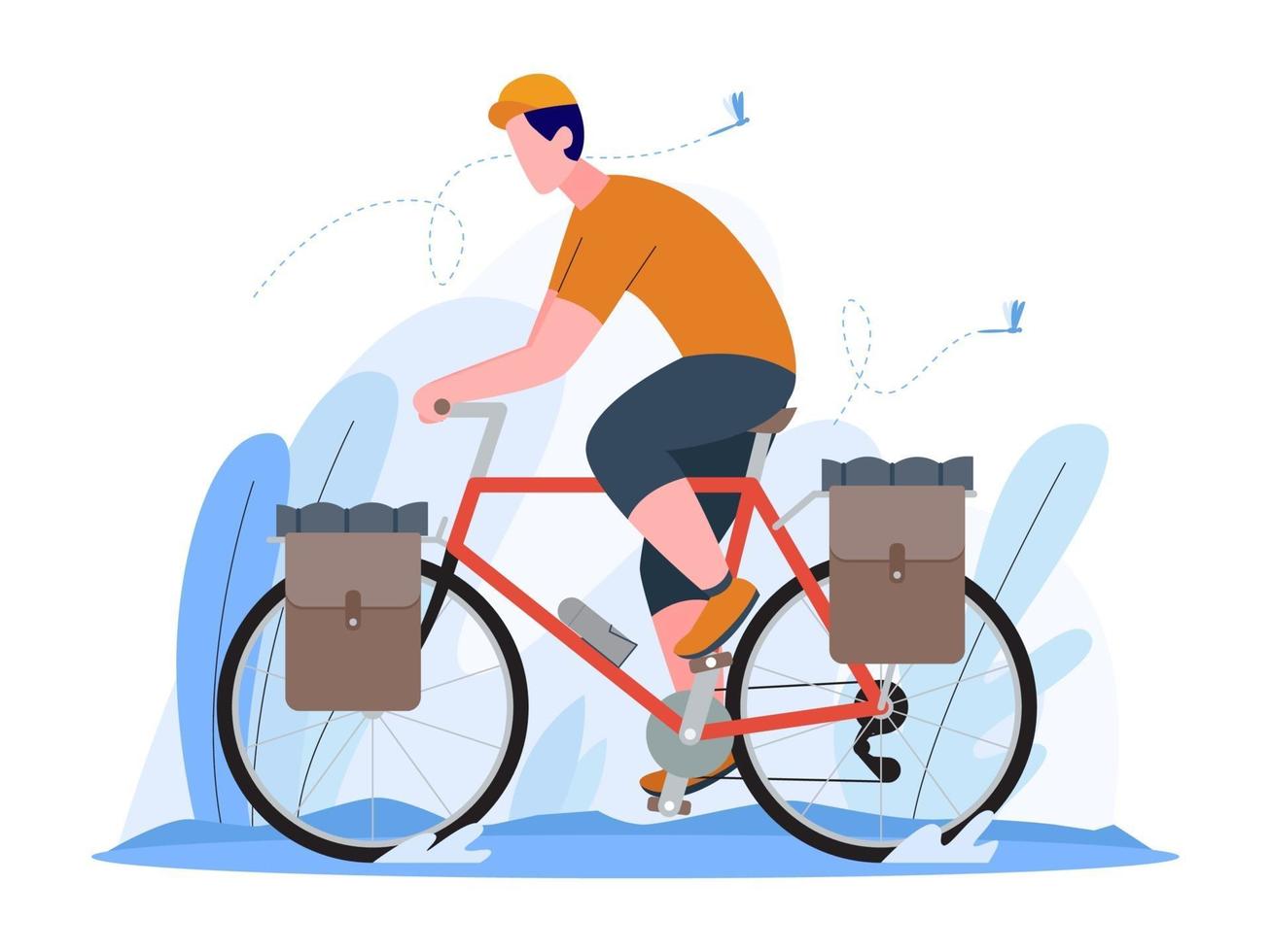 Man riding a touring bicycle vector illustration