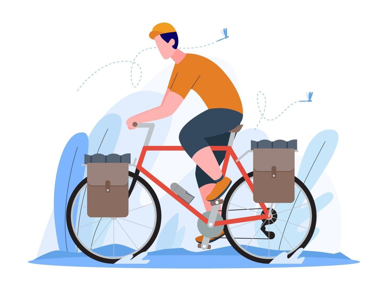 Hombre montando una ilustración de vector de bicicleta de turismo