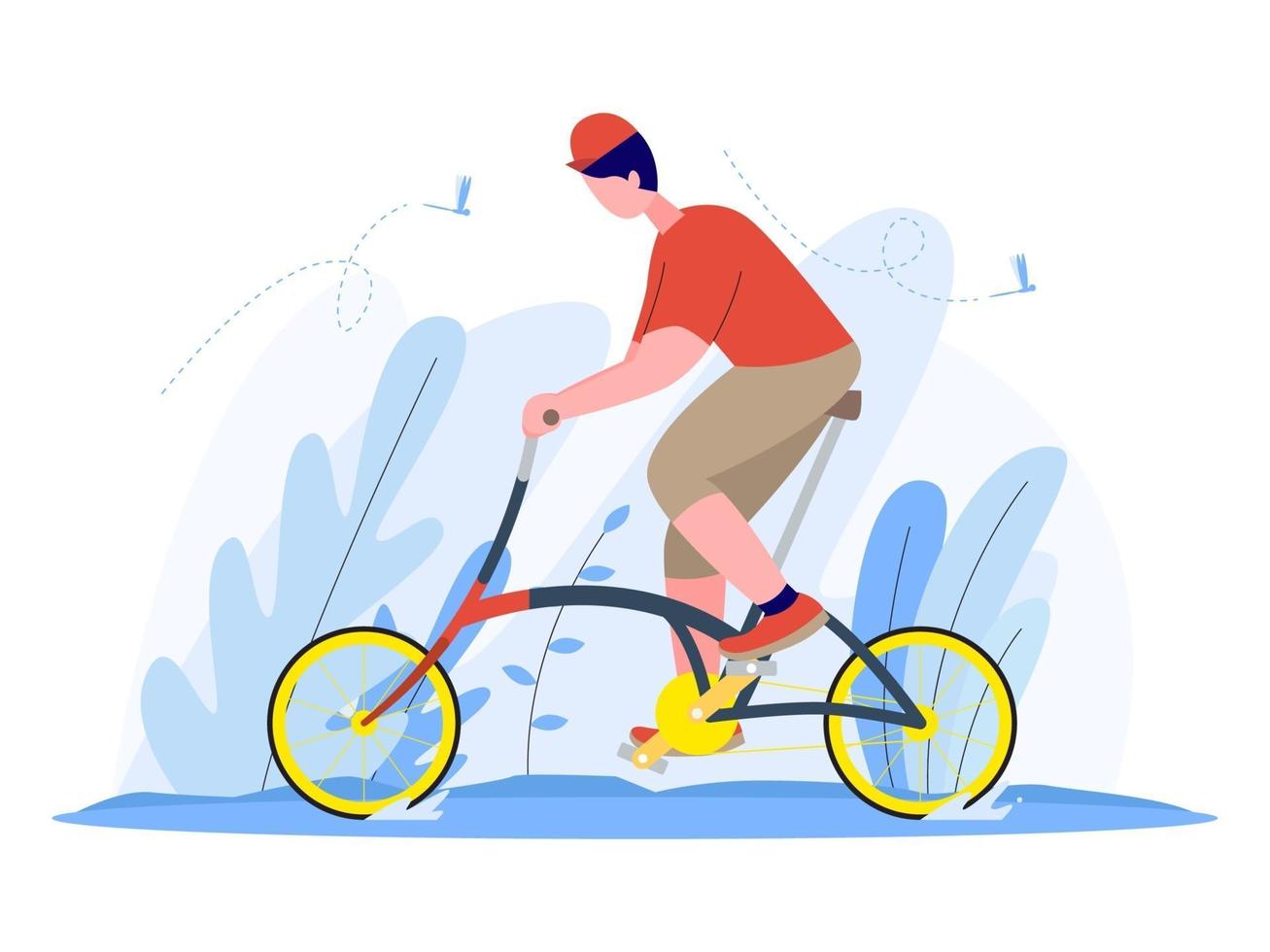 Man riding a folding bicycle illustration. vector