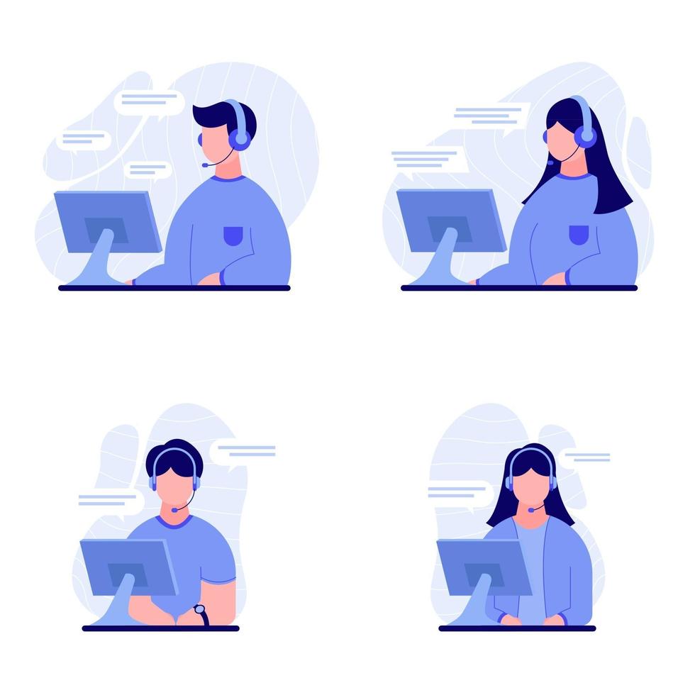 Set of people work as customer care or call center illustration vector