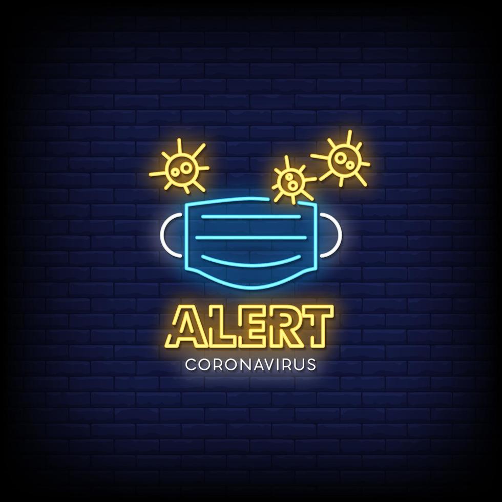 Alert Corona Virus Neon Signs Style Text Vector