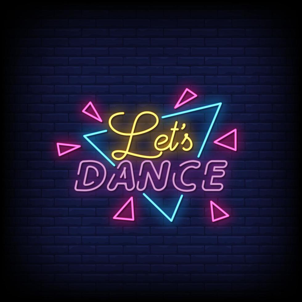 vamos a bailar letreros de neón estilo vector de texto