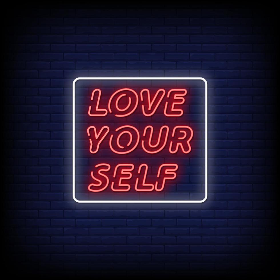 Love Yourself Neon Signs Style Text Vector